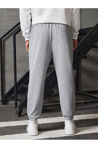 Mythologie Ανδρικό παντελόνι Jogger με θετικό κείμενο - Γκρι εμπριμέ λαστιχένιο πόδι ψηλόμεσο