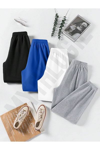 Mythologie 4 Πακέτα Basic Plain Jogger Sweatpants - Μαύρο Sax Μπλε Λευκό Γκρι Λαστιχένιο πόδι ψηλόμεσο καλοκαίρι