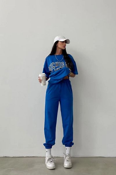 Mythologie Michigan 1975 T-shirt Sweatpants Jogger - Σετ φόρμας με μπλε στάμπα Sax Oversize Crew Neck