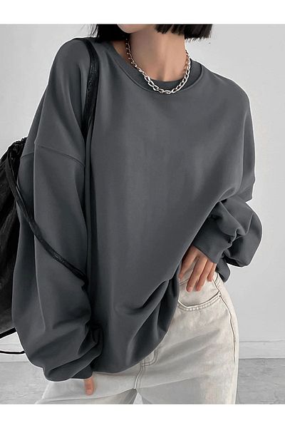 MODARİCH Smoked Thick Sweatshirt - Oversize Ruffled Crew Neck