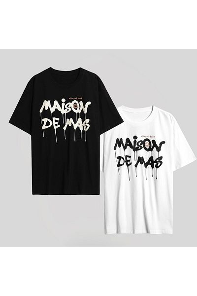 Mythologie Σετ μπλουζών 2 τεμαχίων Maison Design - Λευκό και Μαύρο εμπριμέ, Oversize Crew Neck