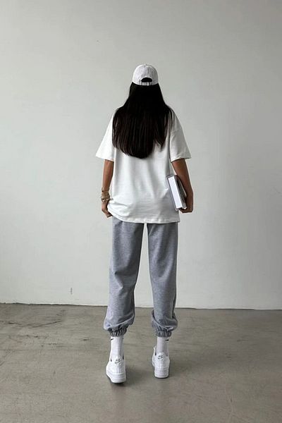 Mythologie Καλιφόρνια Usa T-shirt Sweatpants Jogger - Λευκό γκρι εμπριμέ σετ φόρμας Oversize Crew Neck