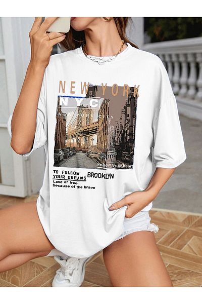 Mythologie Μπλουζάκι New York Follow - Λευκό εμπριμέ κοντό μανίκι με λαιμόκοψη