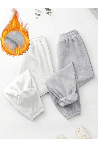 Mythologie Παντελόνι Jogger 2 τεμαχίων - Λευκό και γκρι λαστιχένιο πόδι ψηλόμεσο χειμώνα
