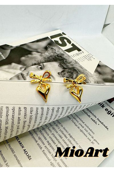 MioArt Heart Women's Ribbon Earrings