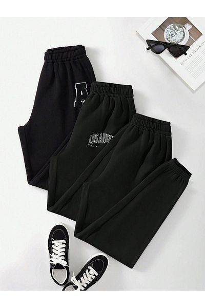 Mythologie 3-Pece A Los Angeles Printed Jogger Sweatpants - Μαύρο λαστιχένιο πόδι ψηλόμεσο καλοκαίρι