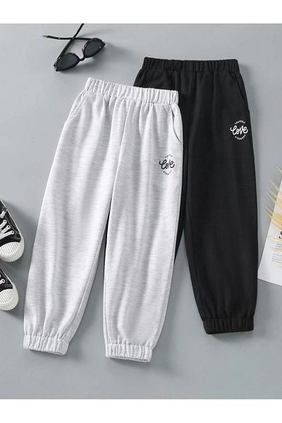 Mythologie 2 Pack Love Yourself Sweatpants Jogger - Μαύρο και γκρι εμπριμέ λαστιχένιο πόδι ψηλόμεσο καλοκαίρι