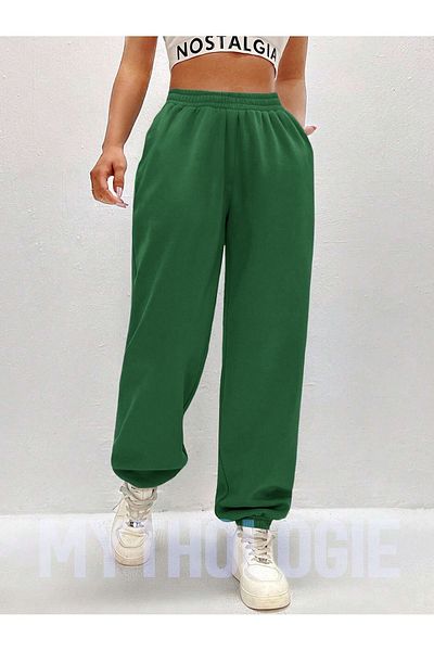 Mythologie Basic Unprinted Sweatpants Jogger - Nefti Green Rubber Leg ψηλόμεσο χειμώνα