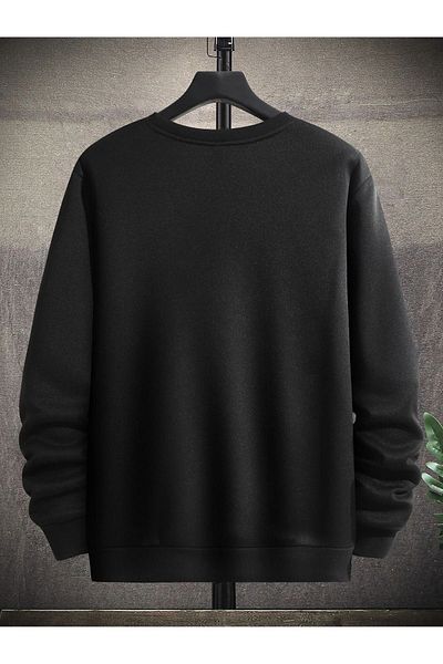 MODARİCH Φούτερ Cat Night Design - Μαύρη στάμπα Oversize Ribbed Crew Neck