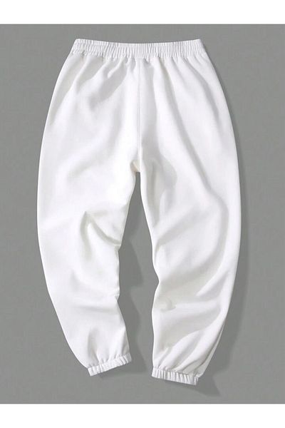 Mythologie Gothic Rock Hand Sweatpants Jogger - Λευκό εμπριμέ λαστιχένιο πόδι ψηλόμεσο χειμώνα