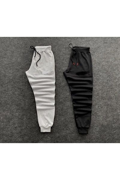 NewCabin Winter Unisex Raised Sweatpants - Γκρι και Μαύρο Σετ 2 τεμαχίων