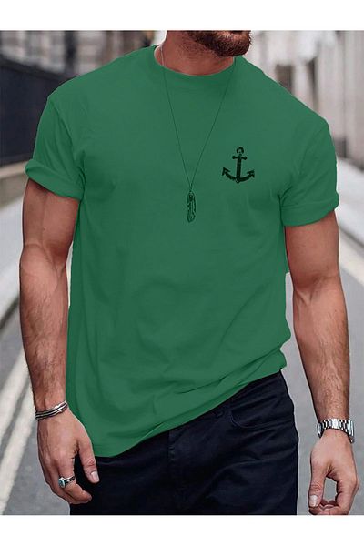Mythologie Anchor Logo T-Shirt - Nefti Green Printed Oversize Crew Neck Short Sleeve