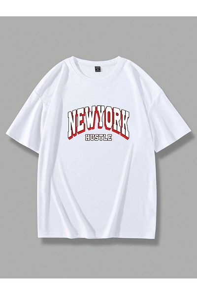 Mythologie Μπλουζάκι New York Hustle - Λευκό εμπριμέ κοντό μανίκι με λαιμόκοψη
