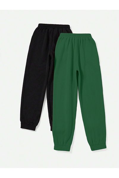 Mythologie 2-pack Basic Straight Jogger Sweatpants Μαύρο και Nefti Πράσινο λαστιχένιο πόδι ψηλόμεσο καλοκαίρι