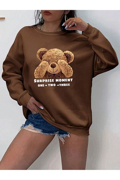 MODARİCH Φούτερ Surprise Moment - Καφέ εμπριμέ Oversize Crew Neck
