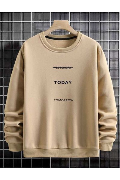 MODARİCH Hanorac Today - Bej Imprimat Oversize Rose Gold Crew Gât