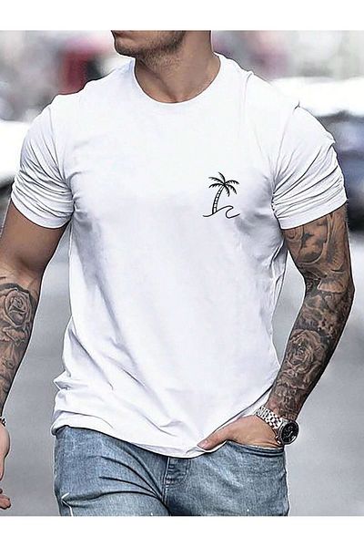 Mythologie T-Shirt Palm Wave - Λευκό εμπριμέ κοντό μανίκι με λαιμόκοψη
