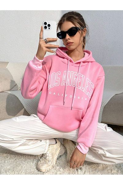 MODARİCH Χειμερινό χοντρό φούτερ Los Angeles California - Dusty Pink printed Oversize Hoodie