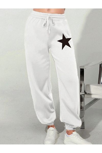Mythologie Star Sweatpants Jogger - Λευκό εμπριμέ λαστιχένιο πόδι ψηλόμεσο χειμώνα