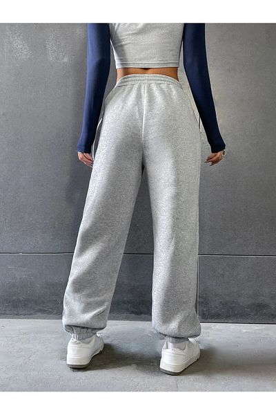 Mythologie 25 Skull Sweatpants Jogger - šedá potištěná gumová nohavica s vysokým pasem zimní