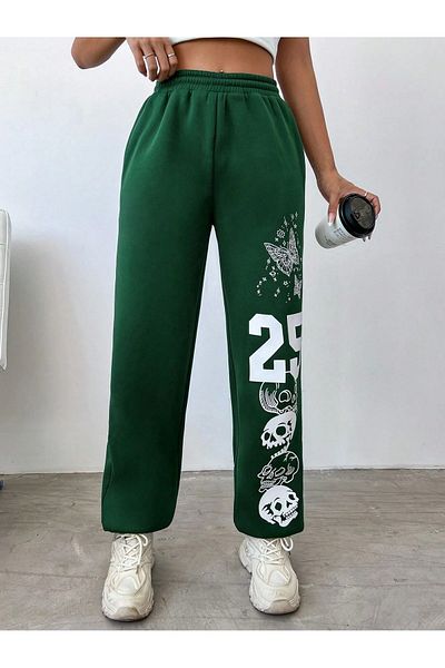 Mythologie 25 Skull Sweatpants Jogger - Nefti Green Printed Λαστιχένιο πόδι ψηλόμεσο χειμώνα
