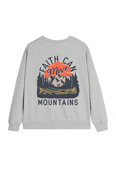 MODARİCH Mountains Faith Can Sweatshirt - Γκρι εμπριμέ Oversize Crew Neck