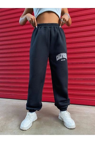 Mythologie California Sweatpants Jogger - Black Printed Elastic Leg High Waist Winter