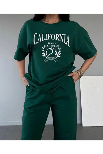 Mythologie Σετ αθλητικής φόρμας τένις California με πράσινη στάμπα - Oversize Crew Neck Jogger
