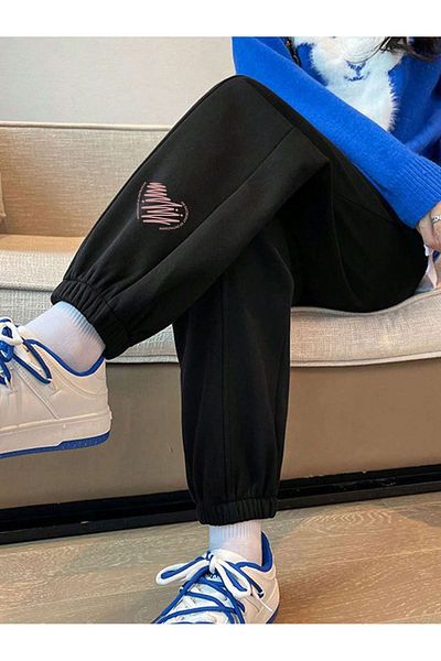 Mythologie Outburst Leg Printed Sweatpants Jogger - Μαύρο λαστιχένιο πόδι ψηλόμεσο χειμώνα