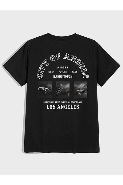 Mythologie Μπλουζάκι Hand Touch - Μαύρο, εμπριμέ, Oversize, Crew Neck, Κοντό μανίκι