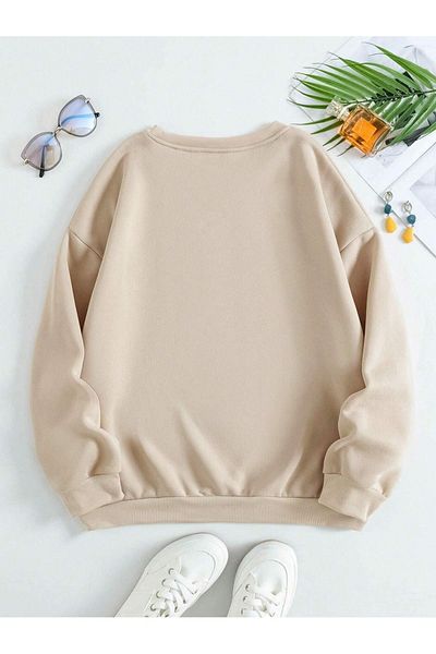MODARİCH Φούτερ California Hotel - Μπεζ εμπριμέ Oversize Crew Neck