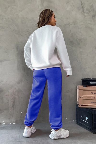 MODARİCH 1898 Sax Blue Jogger White Sweatshirt Bottom Top Tracksuit Set Oversize Crew Neck