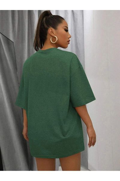 Mythologie T-Shirt με λογότυπο Smile - Nefti Green Printed Oversize Crew Neck με κοντό μανίκι