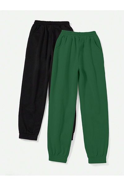 Mythologie 2-pack Basic Straight Jogger Sweatpants Μαύρο και Nefti Πράσινο λαστιχένιο πόδι ψηλόμεσο καλοκαίρι