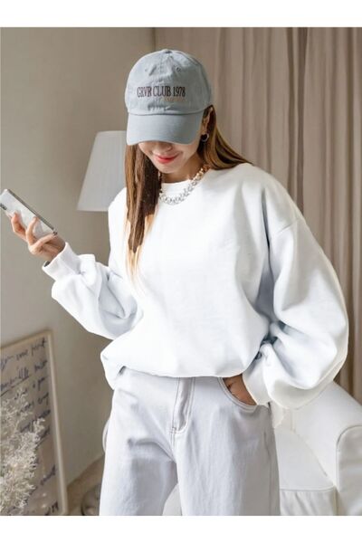 MODARİCH Hanorac alb groasă - Oversize cu guler rotund căptușit