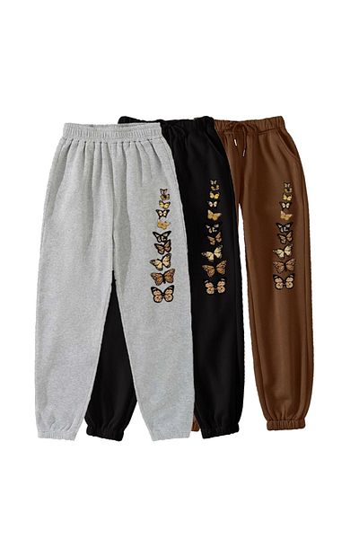 Mythologie Μοτίβο πεταλούδας - Τριπλό εμπριμέ Jogger Sweatpants - Γκρι μαύρο καφέ ελαστικό πόδι