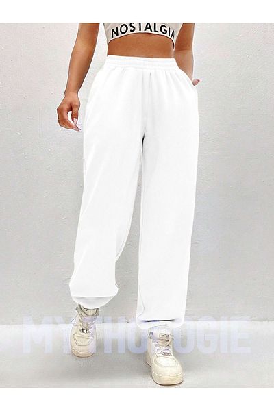 Mythologie Basic Unprinted Sweatpants Jogger - Λευκό λαστιχένιο πόδι ψηλόμεσο χειμώνα