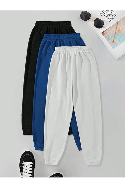 Mythologie 3-pack East Hampton printed Jogger Sweatpants - Μαύρο Sax Μπλε Λευκό Λαστιχένιο πόδι ψηλόμεσο καλοκαίρι