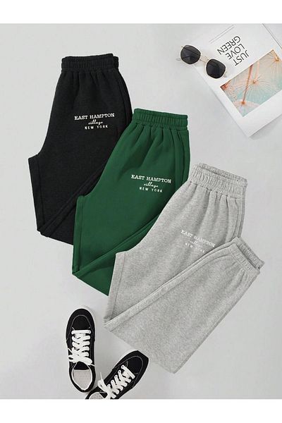 Mythologie 3-pack East Hampton Printed Jogger Sweatpants - Μαύρο Nefti Πράσινο Γκρι Λαστιχένιο πόδι ψηλόμεσο καλοκαίρι
