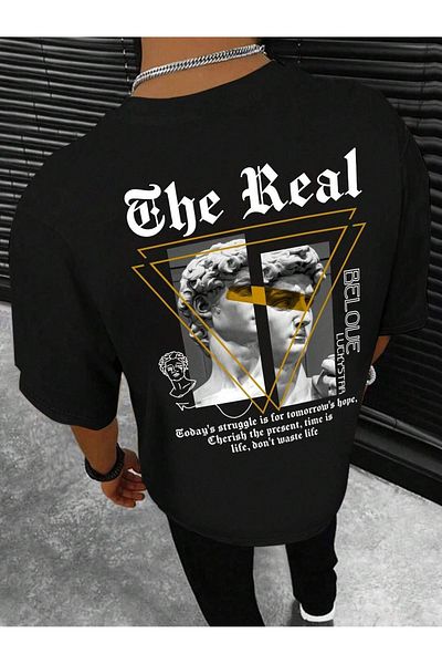 Mythologie The Real Luckystar T-Shirt - Μαύρο εμπριμέ κοντό μανίκι με λαιμόκοψη