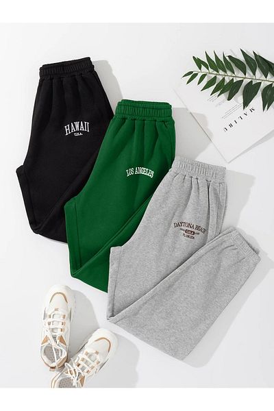 Mythologie 3-pack Minimal printed Jogger Sweatpants - Μαύρο Nefti Πράσινο Γκρι Λαστιχένιο Πόδι Ψηλόμεσο Καλοκαίρι