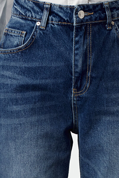 Trendyol Collection Magas derekú sötétkék széles lábú farmernadrág - TWOAW25JE00079