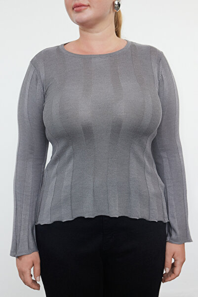 Trendyol Curve Pulover subțire din tricotaj gri cu snur - Decolteu turn TBBAW25AN00044