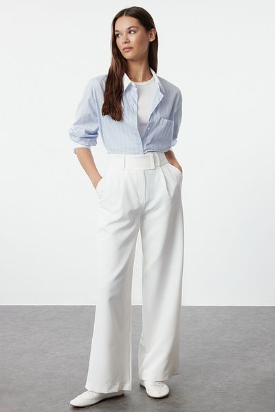 Ladies white evening trousers discount