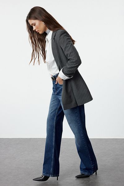 Trendyol Collection Magas derekú sötétkék széles lábú farmernadrág - TWOAW25JE00079