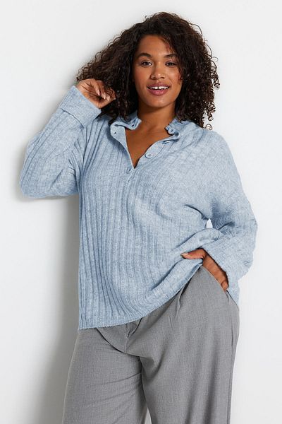 Trendyol Curve Ribbed Baby Blue Knitwear Sweater - Buttoned TBBAW24AN00045