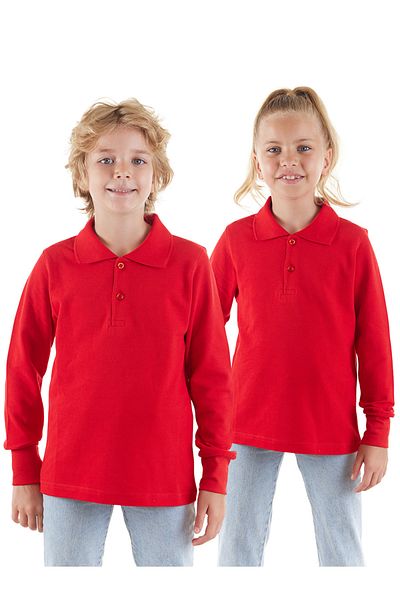 Denokids Hosszú ujjú polo gallérral piros gyerek póló - uniszex