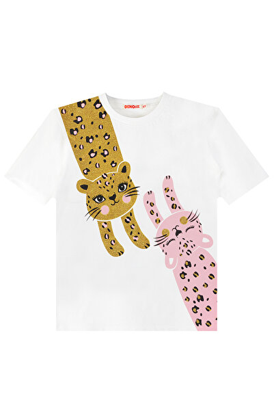 Denokids Girl's Leopards Patterned Short Sleeve T-shirt