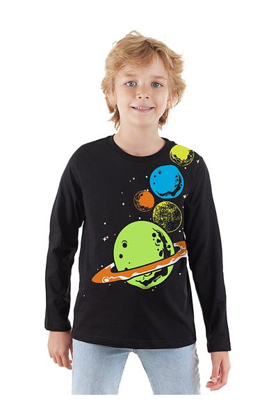 Denokids Boy's Long Sleeve Planets T-shirt