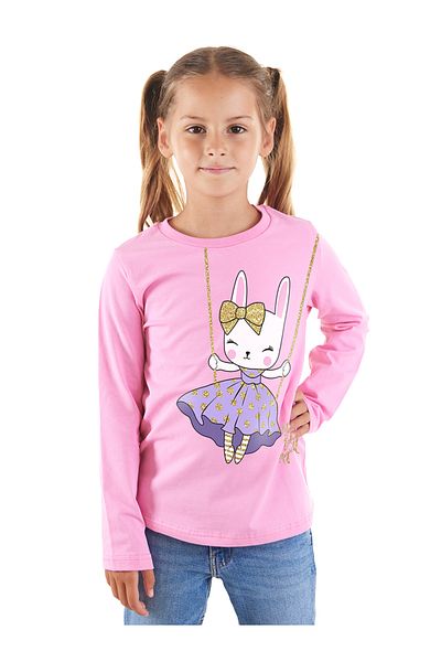 Denokids Girl's Rabbit Patterned Long Sleeve T-shirt